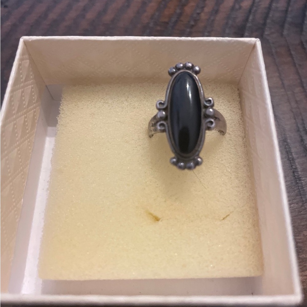 Elegant Silver Ring with Black Stone